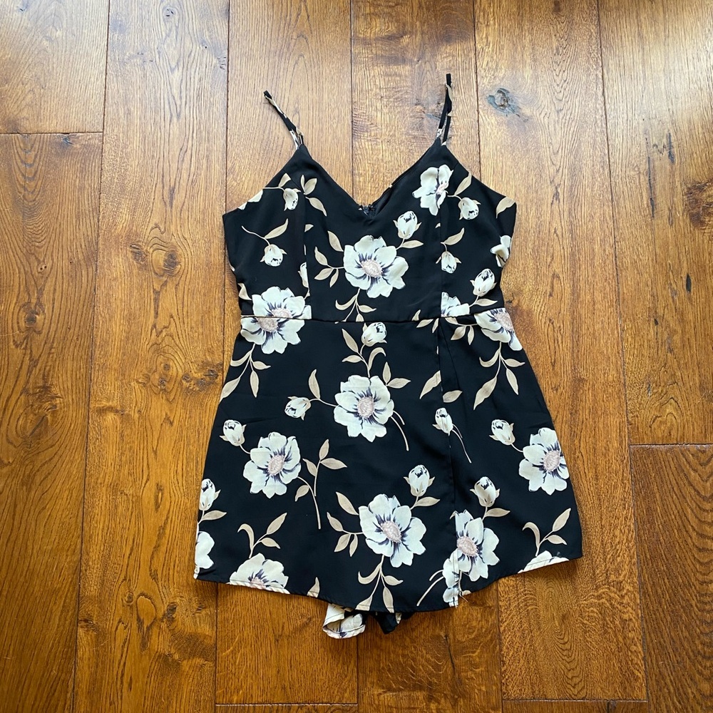 Lulus Black Floral Romper (Magical Meadow)